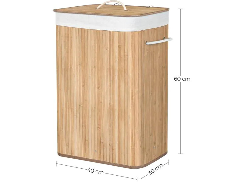 Songmics Wäschekorb  für trockene Wäsche 72 l, Bambus