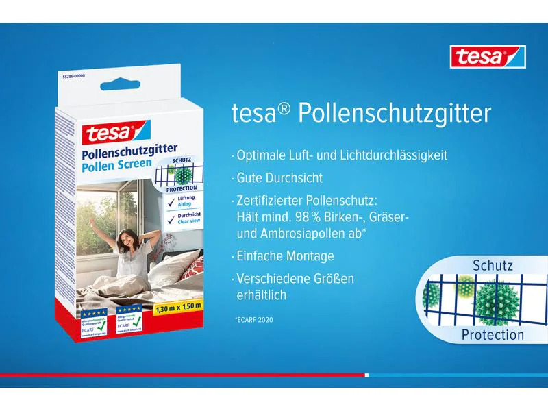 tesa Pollenschutzgitter 130 x 150 cm, Anthrazit-transparent