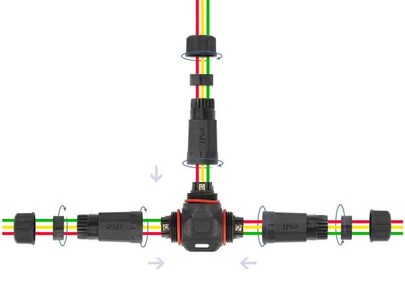 Delock Verbindungsmuffe IP68, T-Stück, 3 Pin, 4.5 - 7.5 mm schwarz