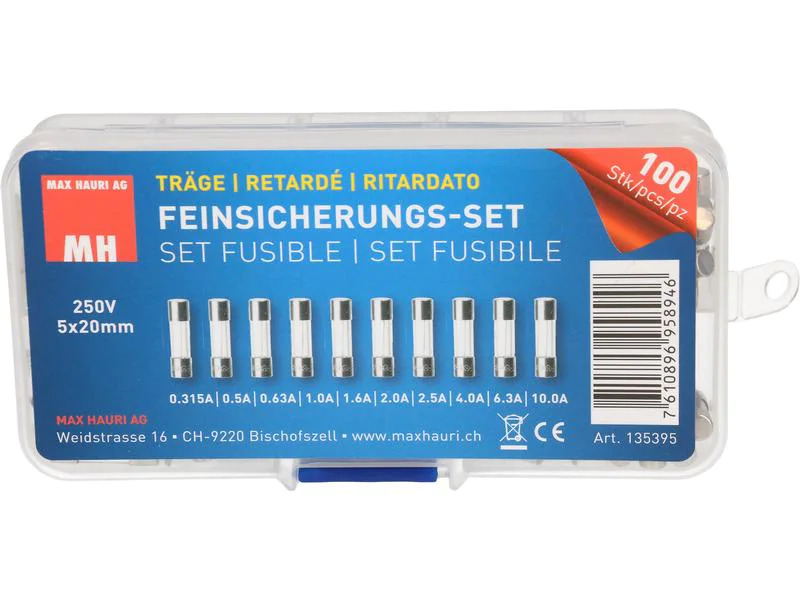 Max Hauri Schmelzsicherung Set 5 x 20 mm Träge, 100 Stück