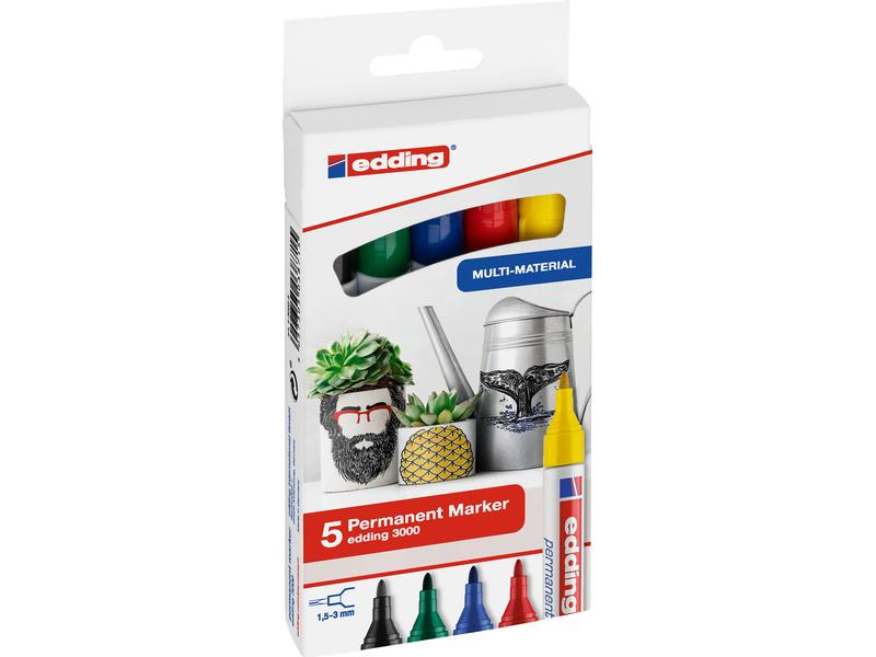 edding Permanent-Marker 3000 5 Stück, Grün/Gelb/Blau/Rot