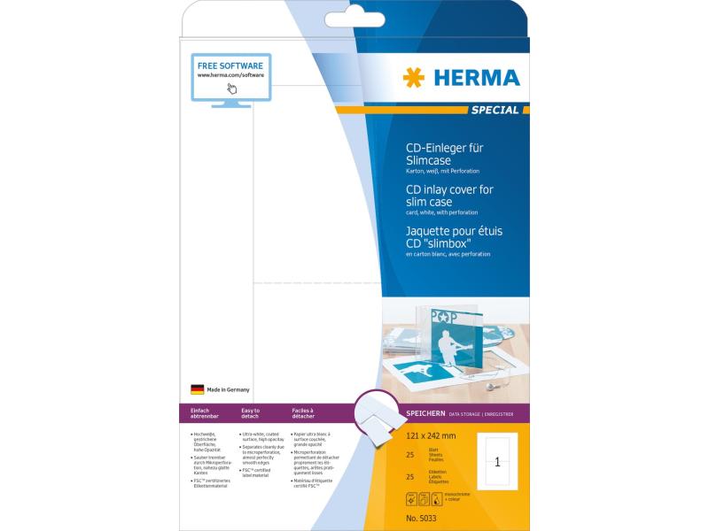 HERMA CD-Einleger 5033 Weiss, 25 Stück