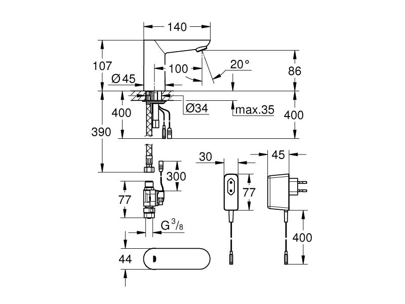 GROHE Elektronische Armatur Euroeco ohne Mischung