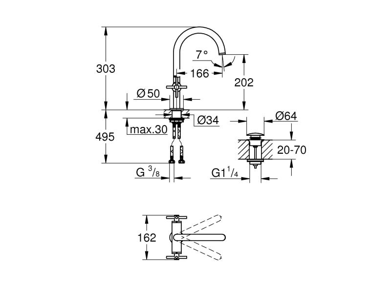 GROHE Lavaboarmatur Atrio L-Size 1/2, Chrom, Kreuzgriffe