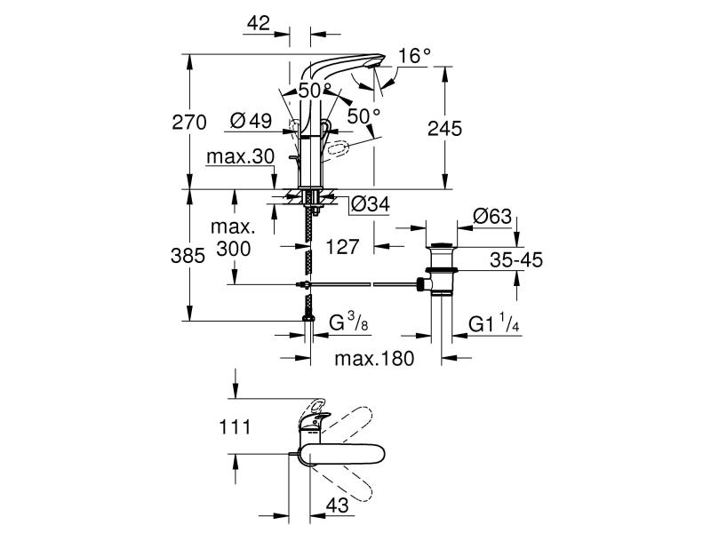 GROHE Lavaboarmatur Eurostyle L-Size, Chrom, offener Griff