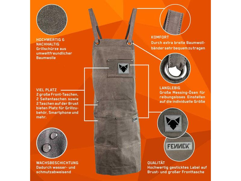 Fennek Grill Grillschürze Baumwolle, gewachst, Grau