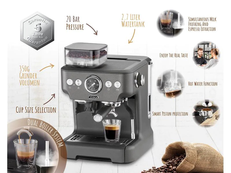 Trisa Siebträgermaschine Barista Plus Grau