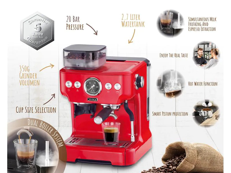 Trisa Siebträgermaschine Barista Plus Rot