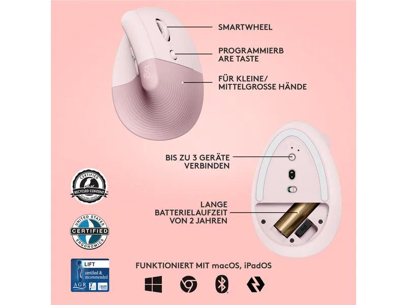 Logitech Ergonomische Maus Lift Rose