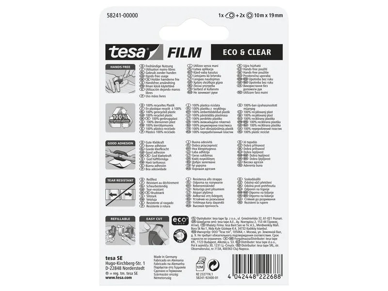 tesa Abroller Eco&amp;Clear 19 mm x 10 m, Grün/Transparent