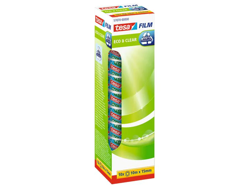 tesa Klebeband Eco&amp;Clear 15 mm x 10 m, Transparent, 10 Rollen