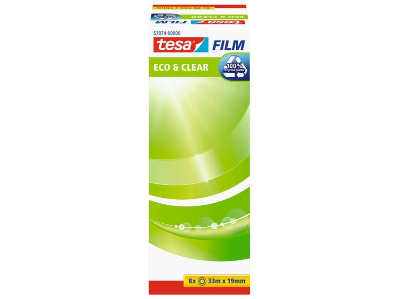 tesa Klebeband Eco&amp;Clear 19 mm x 33 m, Transparent, 8 Rollen