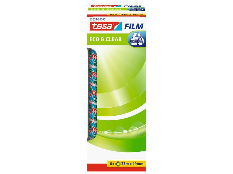 tesa Klebeband Eco&amp;Clear 19 mm x 33 m, Transparent, 8 Rollen