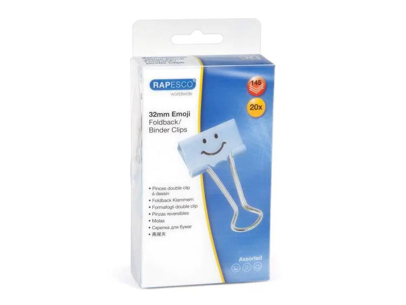 Rapesco Papierklemme Foldback Emojis 32 mm, Hellblau