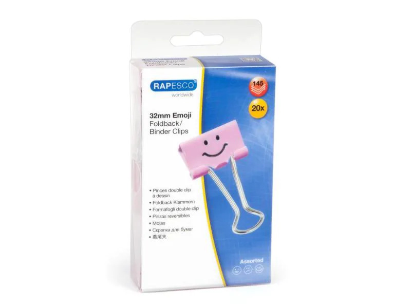 Rapesco Papierklemme Foldback Emojis 32 mm, Rosa