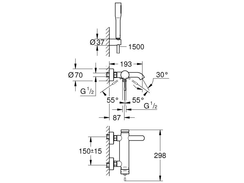GROHE Badewannenarmatur Essence 1/2, Chrom, mit Handbrause