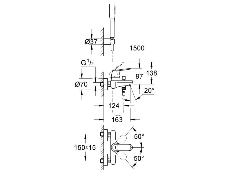 GROHE Badewannenarmatur Eurosmart Cosmopolitan 1/2, Chrom+Brause