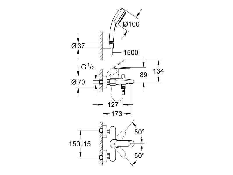 GROHE Badewannenarmatur Eurostyle Cosmopolitan 1/2 mit Brause