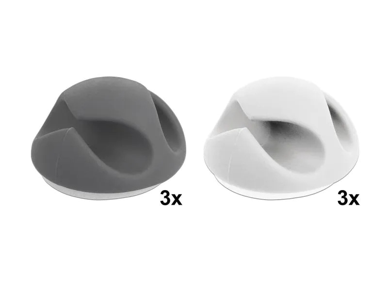 Delock Kabelhalter 6 mm, 2x3 Stück, weiss, grau, 2 Durchführungen