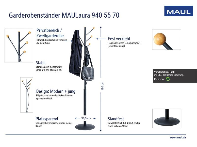 Maul Garderobenständer Laura 179.5 cm, Schwarz