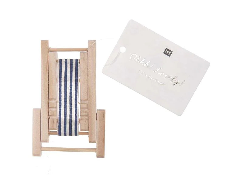 Rico Design Mini-Möbel Liegestuhl 4.5 x 7 cm 1 Stück, Blau/Weiss