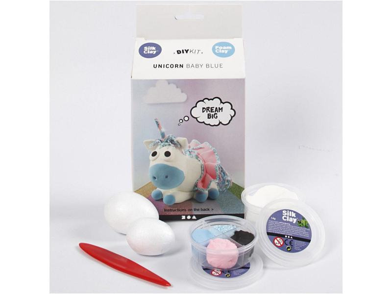 Creativ Company Modellier-Set Foam &amp; Silk Clay Set Einhorn, Blau