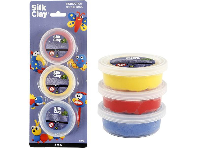 Creativ Company Modellier-Set Silk Clay 3 x 14 g Gelb; Rot; Blau