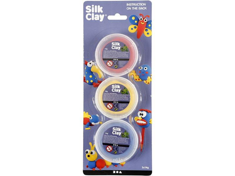 Creativ Company Modellier-Set Silk Clay 3 x 14 g Gelb; Rot; Blau