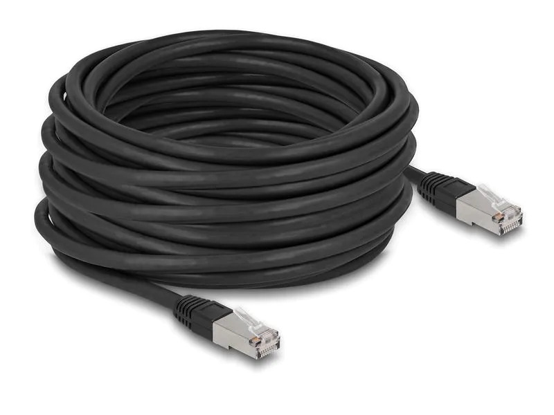 Delock Patchkabel Outdoor Cat 6A, S/FTP, 15 m, Schwarz