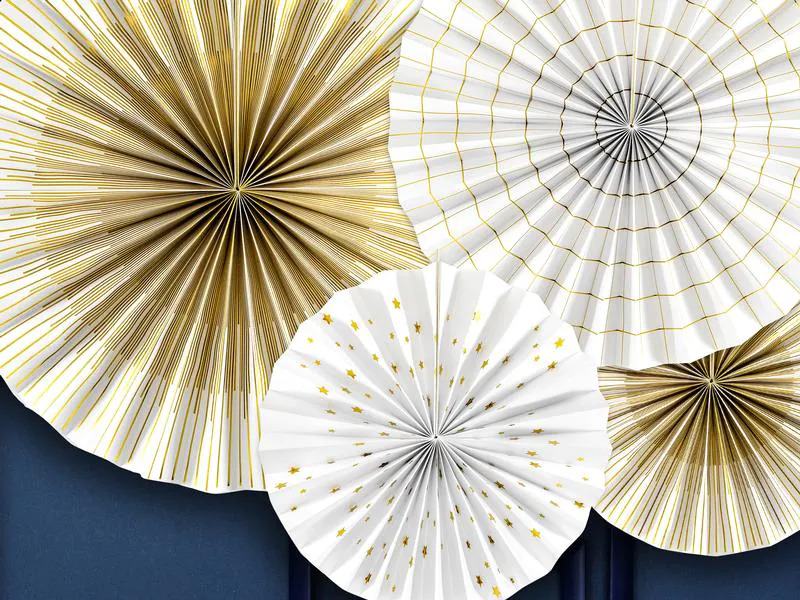 Partydeco Rosetten Zweifarbig 4 Stück, Weiss/Gold