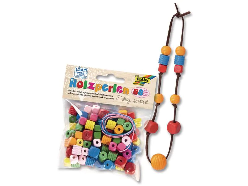 Folia Holzperlen Eckig, Mehrfarbig