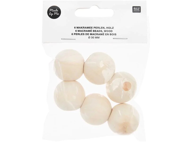 Rico Design Holzperlen Makramee Nature, 6 Stück