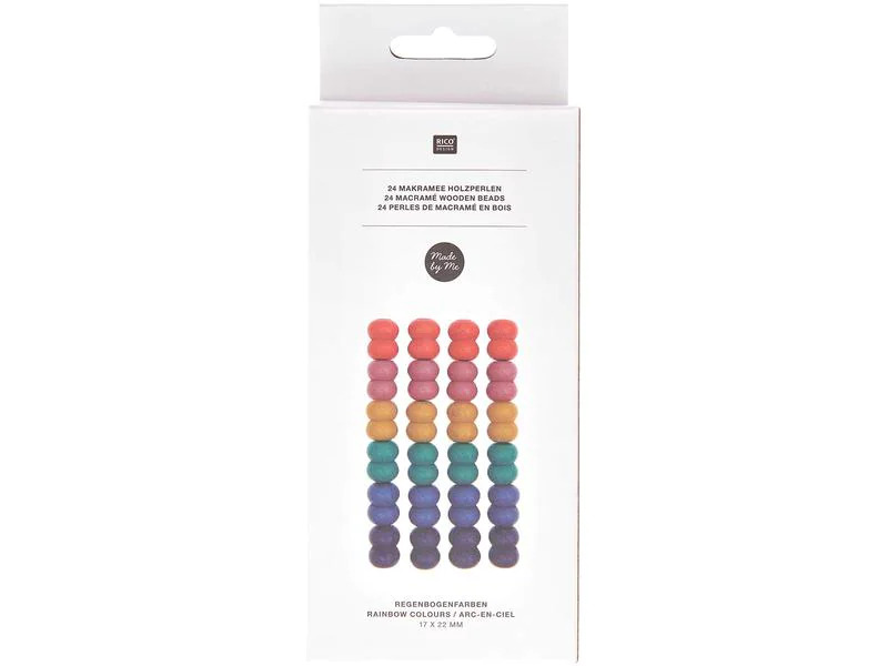 Rico Design Holzperlen Makramee Regenbogenfarben, 24 Stück