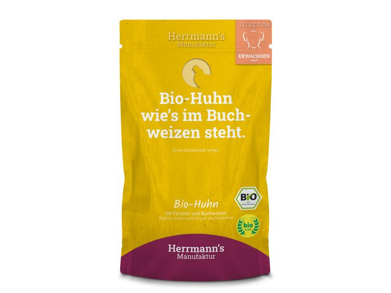 Herrmann's Nassfutter Bio Huhn mit Fenchel und Buchweizen, 15 x 150g
