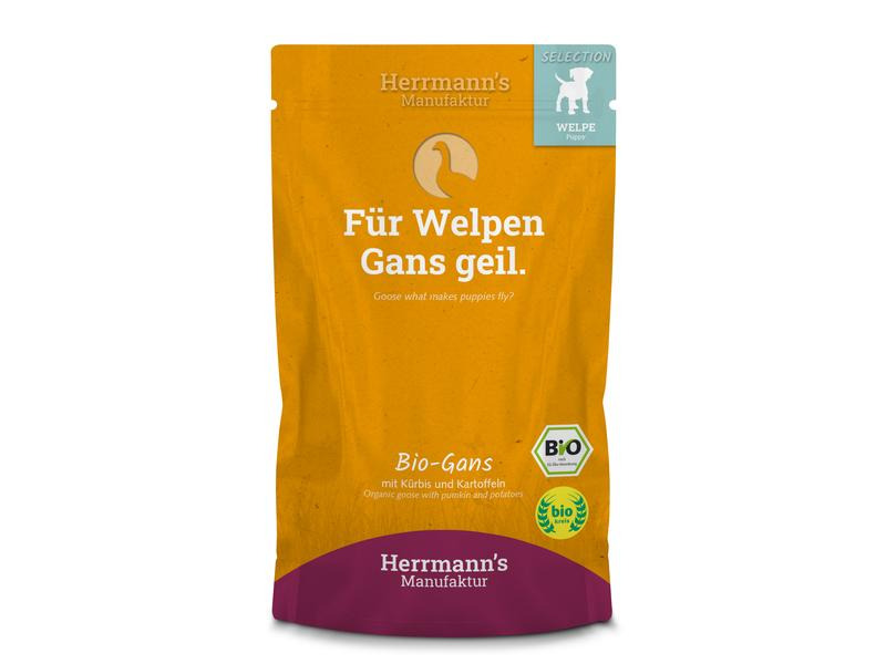 Herrmann's Nassfutter Welpe Bio Gans mit Spinat und Kartoffeln,15x150g
