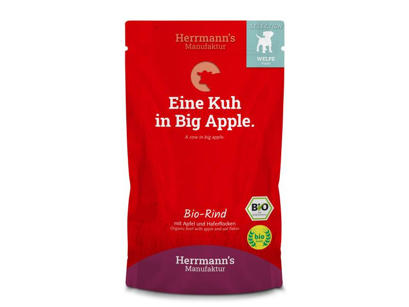 Herrmann's Nassfutter Welpe Bio Rind mit Apfel und Haferflocken,15x150g