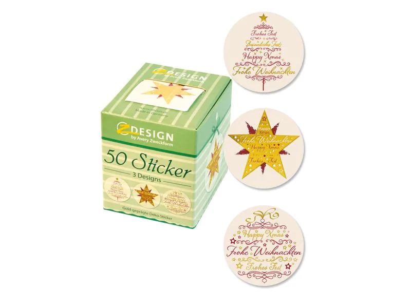 Avery Zweckform Sticker auf Rolle Tannenbaum 50 Stück Gold/Rot
