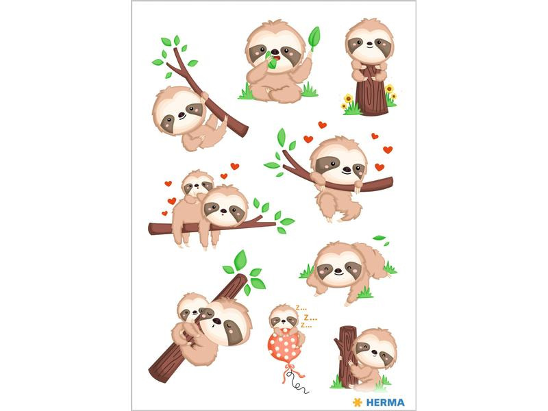 Herma Stickers Motivsticker Magic Faultier 9 Stück Braun/Grün/Hellbraun