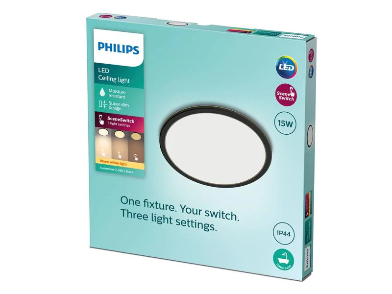 Philips Deckenleuchte 3-in-1 SceneSwitch 15 W, 2700 K, Schwarz