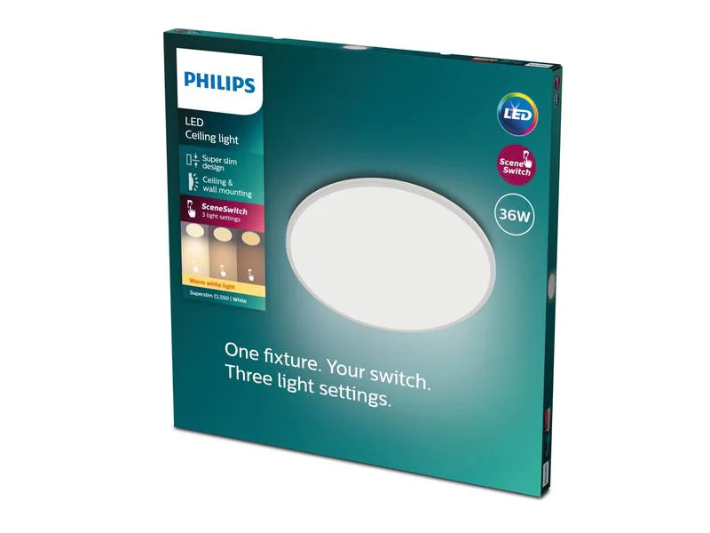 Philips Deckenleuchte 3-in-1 SceneSwitch 36 W, 2700 K, Weiss