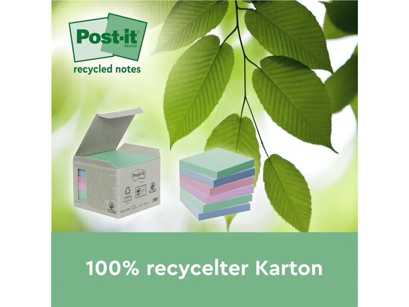 Post-it Notizzettel Recycling Notes 7.6 x 7.6 cm, Pink