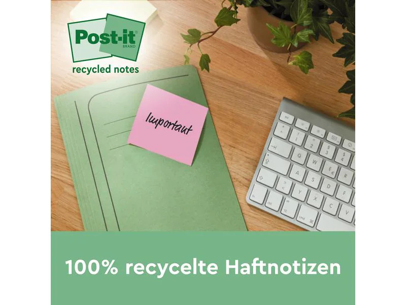 Post-it Notizzettel Recycling Notes 7.6 x 7.6 cm, Pink