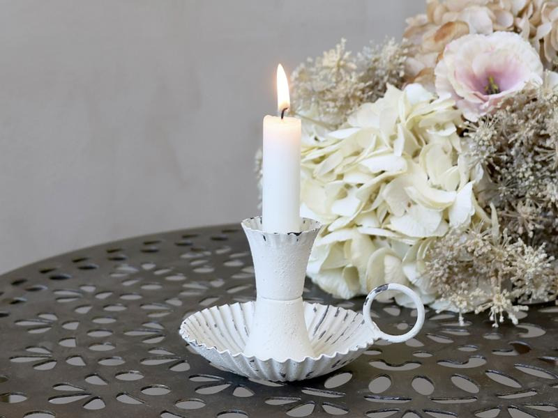 Chic Antique Kerzenhalter mit Henkel Weiss