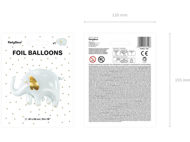Partydeco Folienballon Elephant Gold/Weiss
