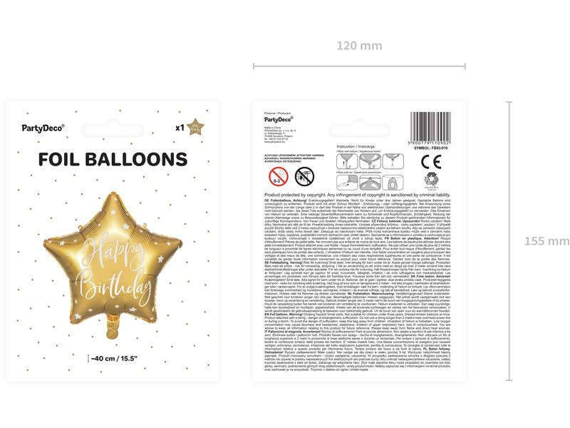 Partydeco Folienballon Happy Birthday Gold