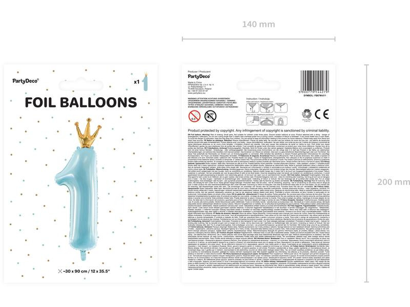 Partydeco Folienballon Number 1 Blau/Gold