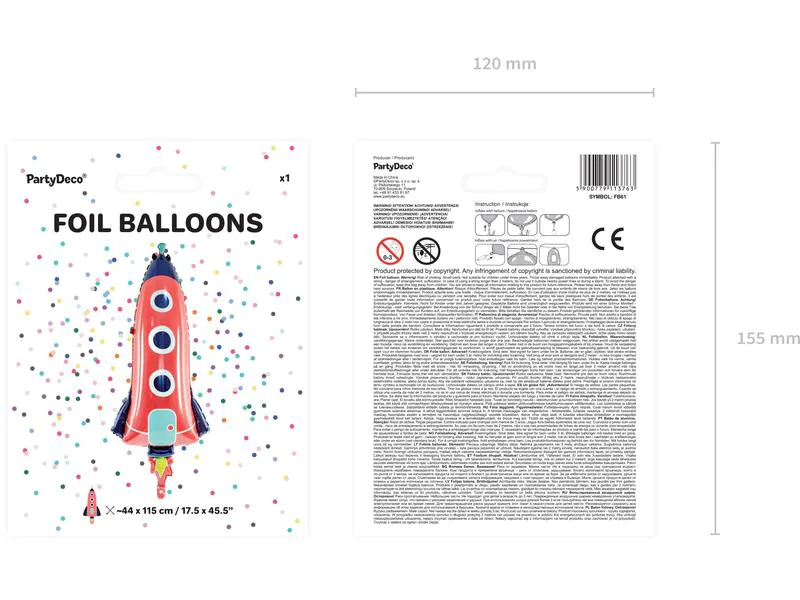 Partydeco Folienballon Rocket Mehrfarbig