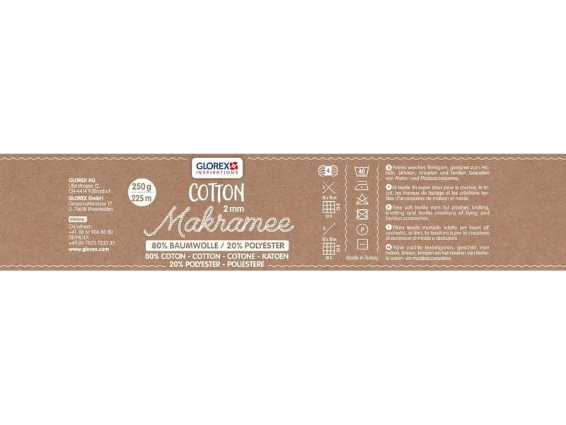 Glorex Wolle Makramee Cotton 2 mm, 250g, Creme