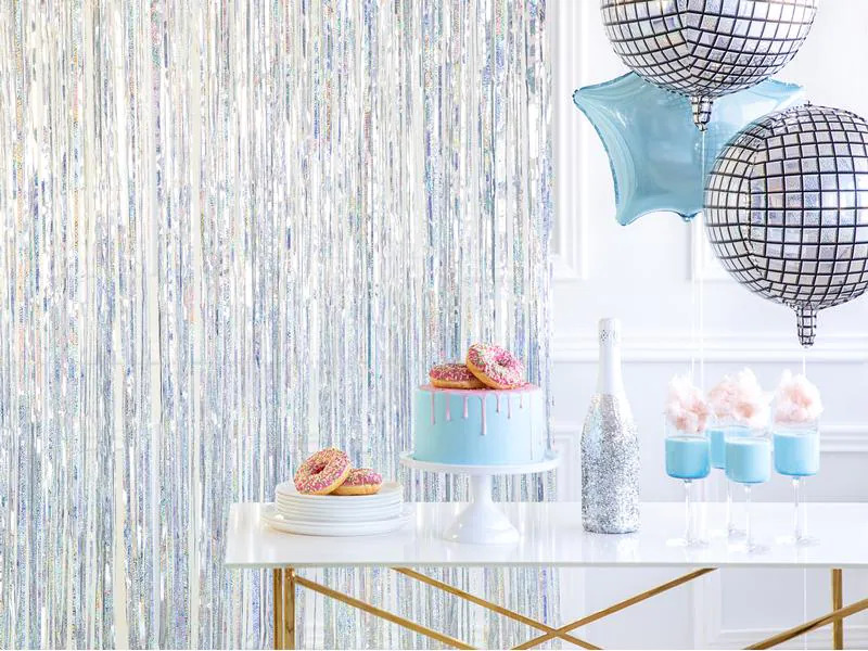 Partydeco Partyaccessoire Vorhang 90 x 250 cm, Rosa/Silber