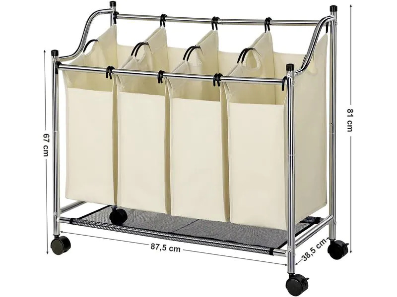 Songmics Wäschesammler mit 4 Fächern 120 l, Beige/Silber